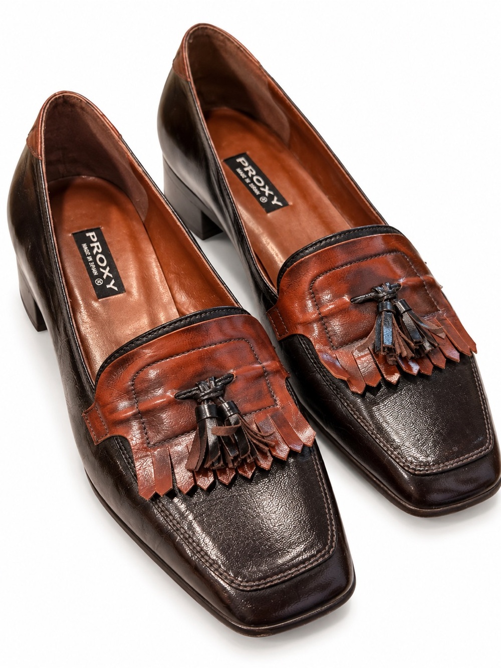 Vintage Proxy Made in Spain Leather Tassel Kiltie Loafers Brown 7.5M